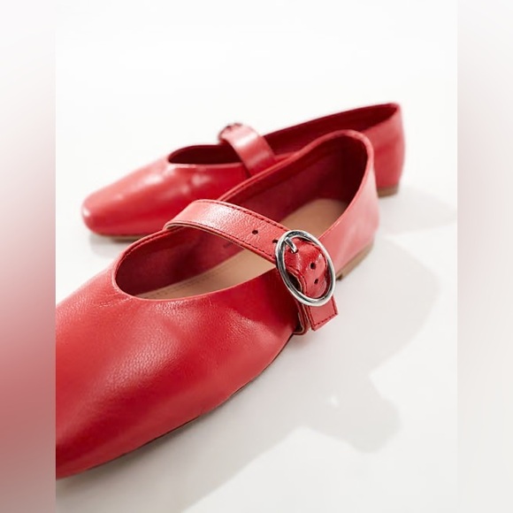 NEW IN BOX ASOS red leather ballet flats - Picture 2 of 8